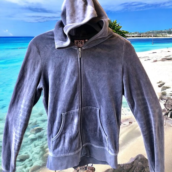 Juicy Couture Velour Zip Gray Hoodie Jacket Y2K Logo Royal Scotty Dog - Picture 7 of 13